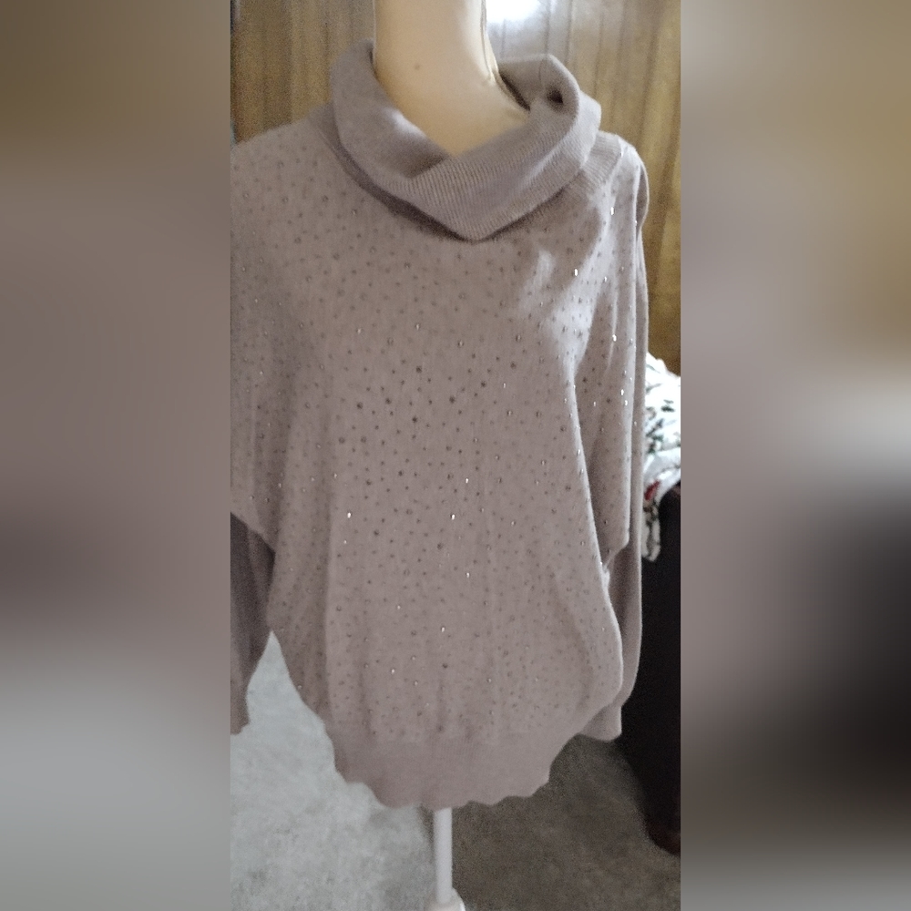 2XL Tan Sweater with bronze sparkles dolman sleeves